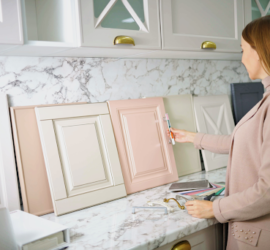 woman looking at cabinet styles